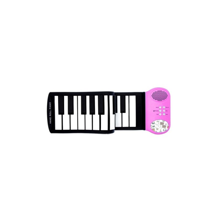 Pian pentru copii RollUpMusic, flexibil si portabil cu 37 clape, 8 tonuri, 6 melodii demo, negru/roz, Doty®️ [2]