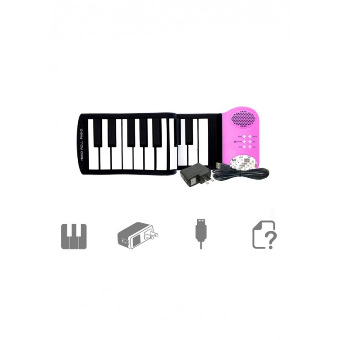 Pian pentru copii RollUpMusic, flexibil si portabil cu 37 clape, 8 tonuri, 6 melodii demo, negru/roz, Doty®️ [4]
