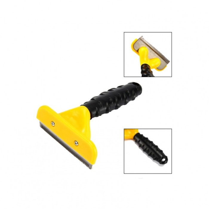 Pieptene ShortFuzz pentru animalele de companie, maner antiderapant,usor de utilizat, eficient, 10,16 cm, galben [5]
