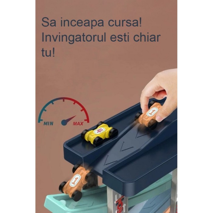 Pista cu 6 masinute Let's Race, tip circuit, 40x30 cm, 6 etaje colorate, joc interactiv si distractiv, multicolor, Doty®️ [5]