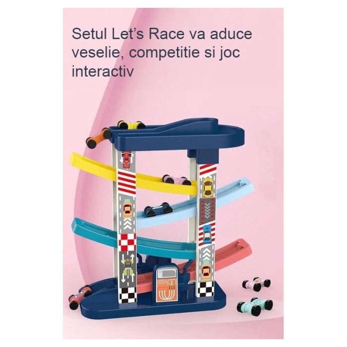 Pista cu 6 masinute Let's Race, tip circuit, 40x30 cm, 6 etaje colorate, joc interactiv si distractiv, multicolor, Doty®️ [6]