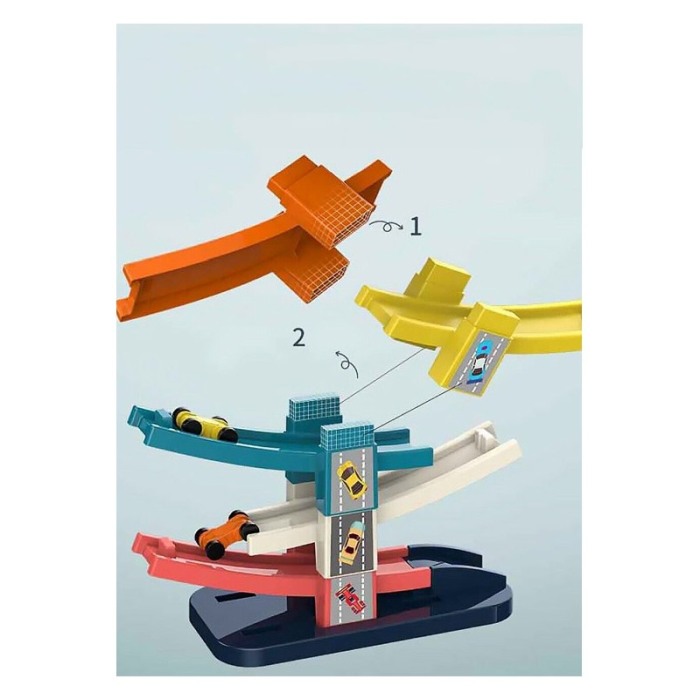Pista cu 6 masinute Let's Race, tip circuit, 40x30 cm, 6 etaje colorate, joc interactiv si distractiv, multicolor, Doty®️ [7]