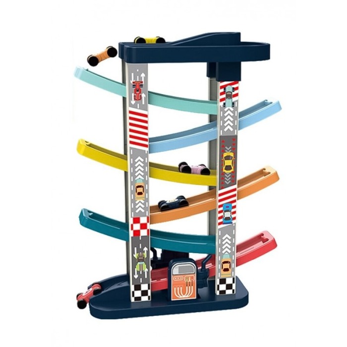Pista cu 6 masinute Let's Race, tip circuit, 40x30 cm, 6 etaje colorate, joc interactiv si distractiv, multicolor, Doty®️ [8]