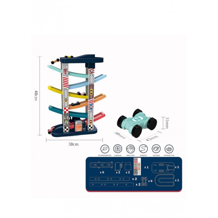 Pista cu 6 masinute Let's Race, tip circuit, 40x30 cm, 6 etaje colorate, joc interactiv si distractiv, multicolor, Doty®️ [2]