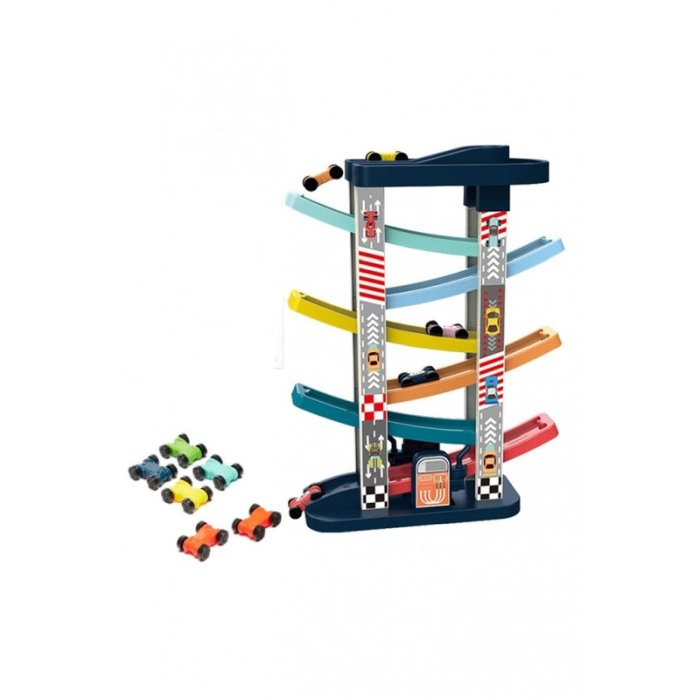 Pista cu 6 masinute Let's Race, tip circuit, 40x30 cm, 6 etaje colorate, joc interactiv si distractiv, multicolor, Doty®️ [3]