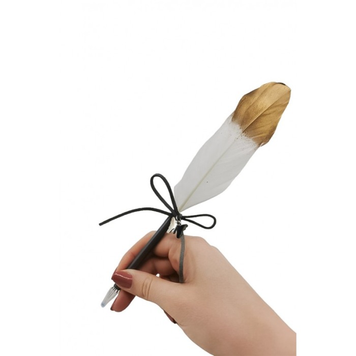 Pix Feather Writer, cu pana si accesoriu, elegant, alb cu accente aurii, Doty®️ [5]