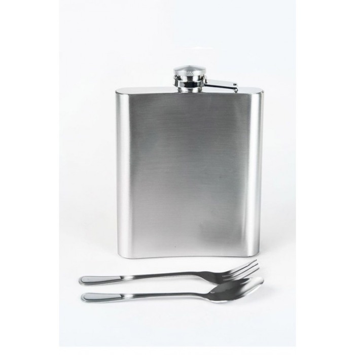 Plosca din inox in toc din piele ecologica maro, set tacam inclus, tocul are si curea, usor de transportat, 500 ml, Doty® [2]