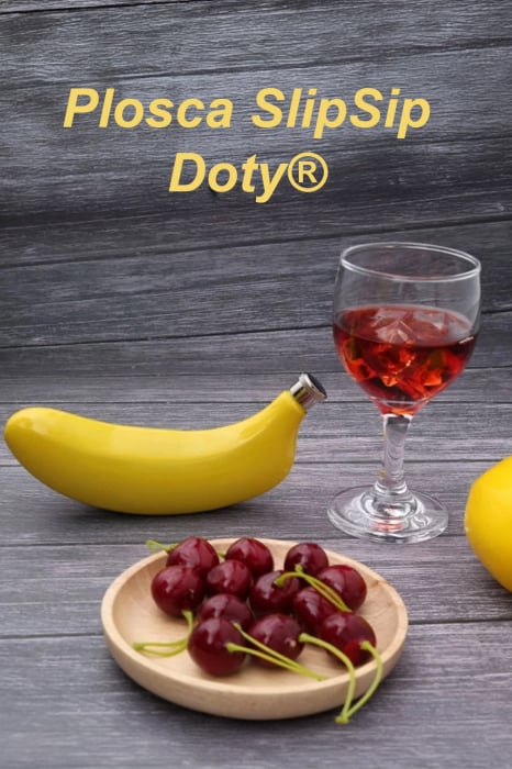 Plosca SlipSip®, portabila, design creativ, comic, forma banana, inox, 150ml, 17x6cm, galben [6]