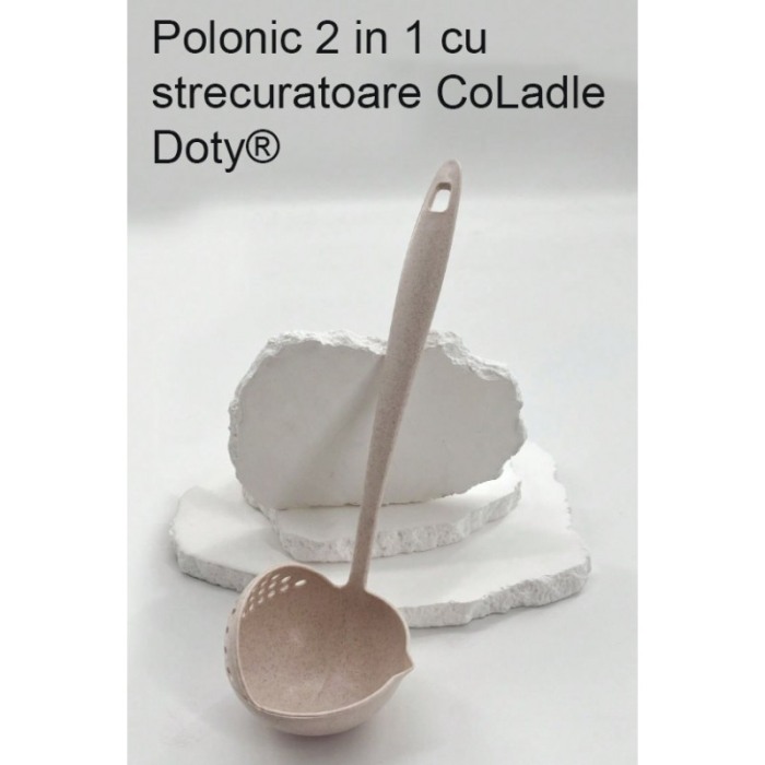 Polonic 2 in1 cu strecuratoare CoLadle Doty®, 28 cm, practic si usor de folosit, se poate agata, multicolor [4]