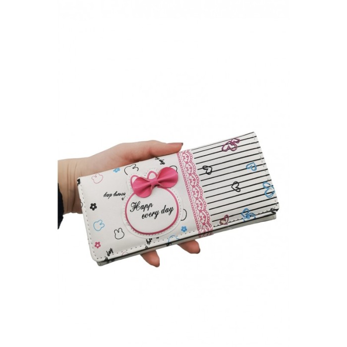Portofel BowBunny, multiple compartimente, piele ecologica, prindere cu capsa, 18x10 cm, alb [4]