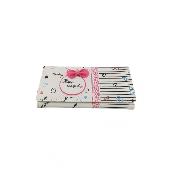 Portofel BowBunny, multiple compartimente, piele ecologica, prindere cu capsa, 18x10 cm, alb [1]