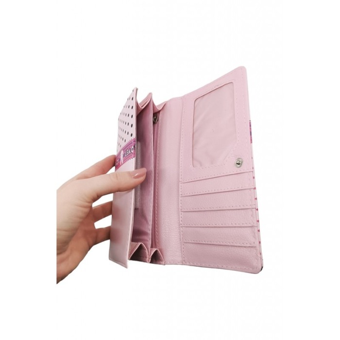 Portofel PinkBunny, multiple compartimente, piele ecologica, prindere cu capsa, 18x10 cm, roz [4]