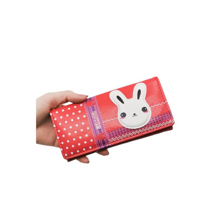 Portofel RedBunny, multiple compartimente, piele ecologica, prindere cu capsa, 18x10 cm, rosu [3]