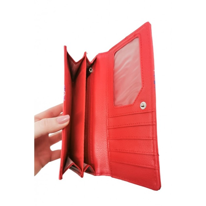 Portofel RedBunny, multiple compartimente, piele ecologica, prindere cu capsa, 18x10 cm, rosu [4]