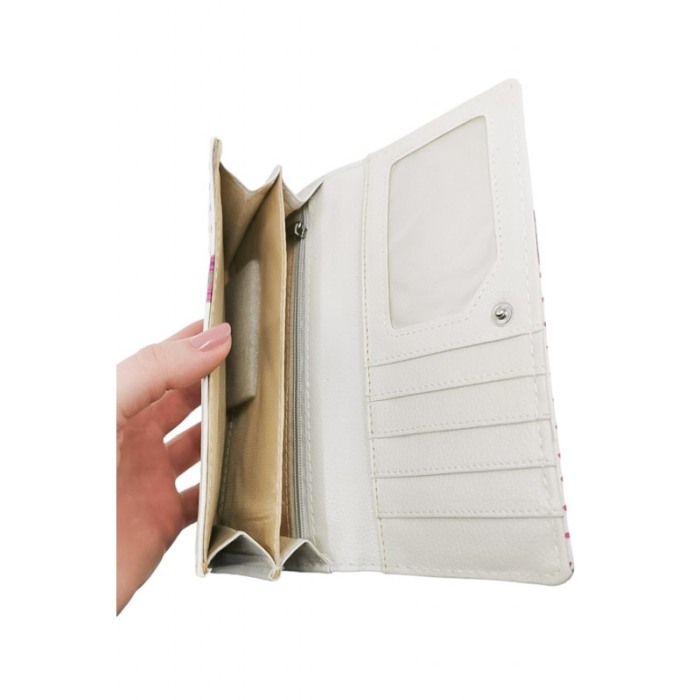 Portofel WhiteBunny, multiple compartimente, piele ecologica, prindere cu capsa, 18x10 cm, alb/roz [5]