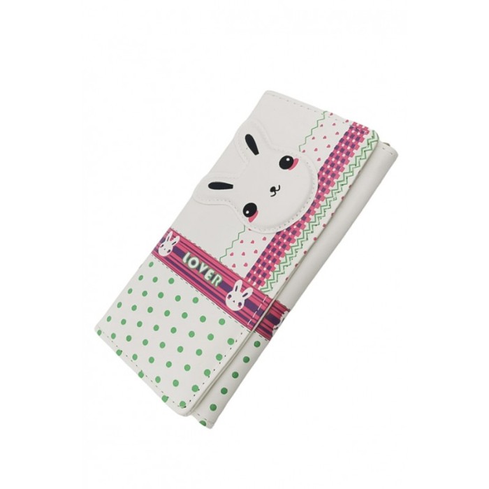 Portofel WhiteBunny, multiple compartimente, piele ecologica, prindere cu capsa, 18x10 cm, alb/roz [4]