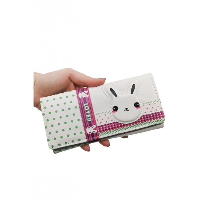 Portofel WhiteBunny, multiple compartimente, piele ecologica, prindere cu capsa, 18x10 cm, alb/roz [3]