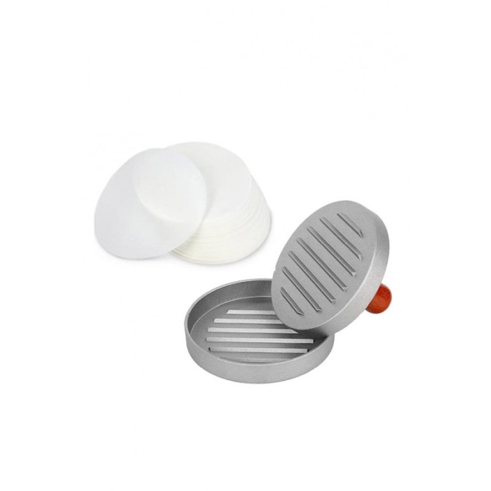 Presa manuala pentru hamburgeri Press It cu 50 de foi de hartie incluse, cu striatii, 12 cmx2 cm, metalic, gri, Doty®️ [5]