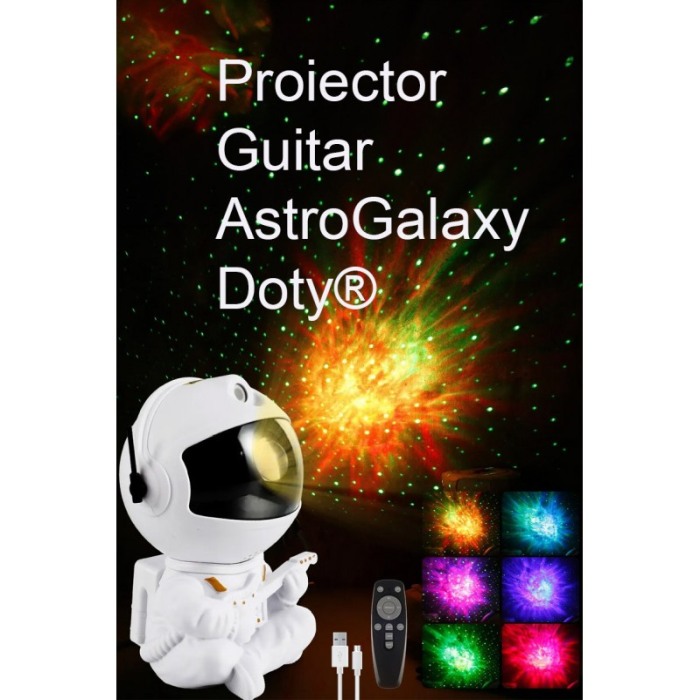 Proiector Guitar AstroGalaxy, lampa de veghe, 8 moduri de operare diferite, telecomanda si USB, 12.5x8.5 cm, alb, Doty® [2]