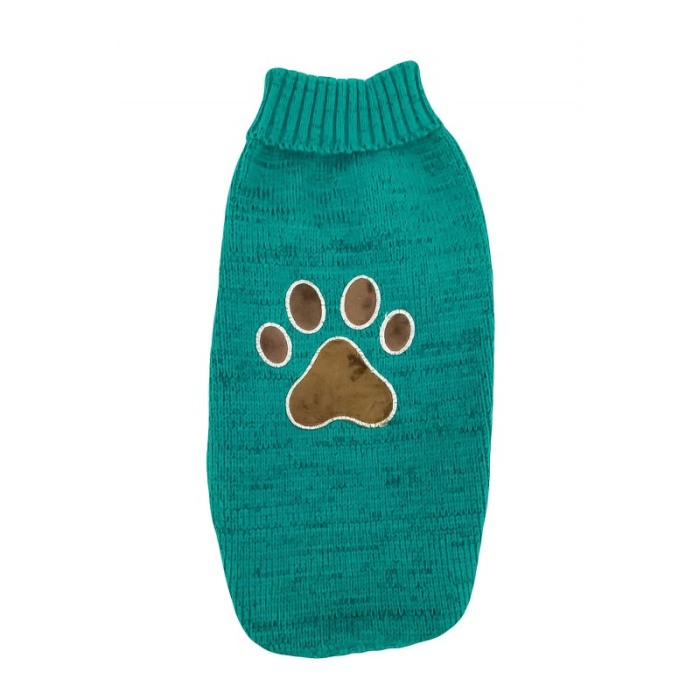 Pulover tricotat pentru caini si pisici TopPaw Doty®, model labuta, verde smarald, 30 cm, marime S [1]