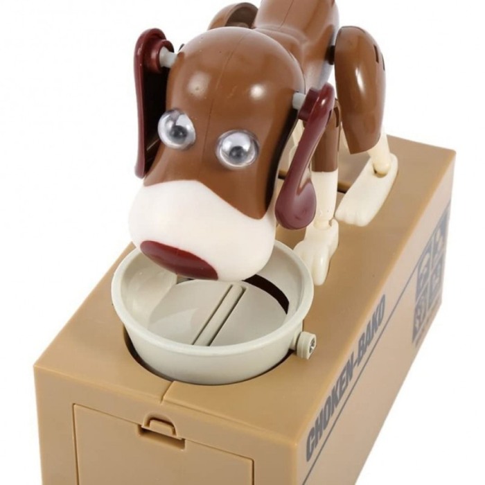 Pusculita automata Doggy Bank, design comic, interactiva, funtioneaza cu baterii, model catel maro [4]