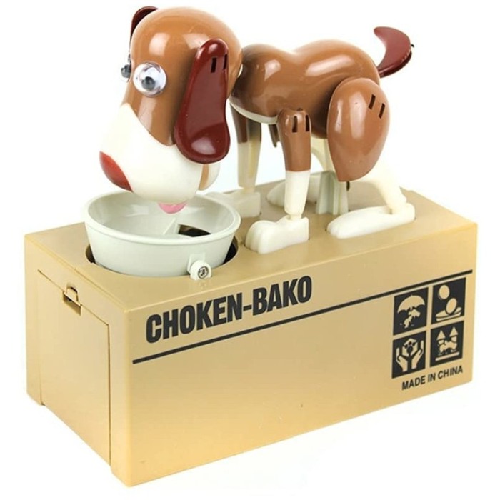 Pusculita automata Doggy Bank, design comic, interactiva, funtioneaza cu baterii, model catel maro [3]