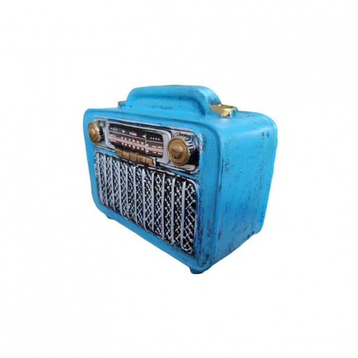 Pusculita vintage RadioBank, din rasina, creata manual cu atentie la detalii, albastra, 17x12x8 cm [3]