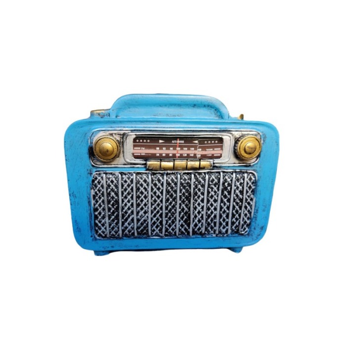 Pusculita vintage RadioBank, din rasina, creata manual cu atentie la detalii, albastra, 17x12x8 cm [2]