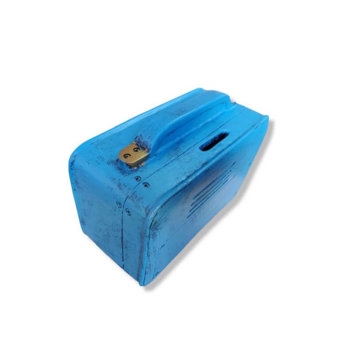 Pusculita vintage RadioBank, din rasina, creata manual cu atentie la detalii, albastra, 17x12x8 cm [4]