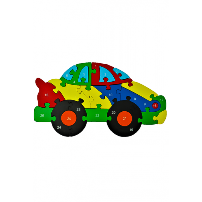 Puzzle 26 de piese, multicolor ,din lemn, in forma de masina [1]
