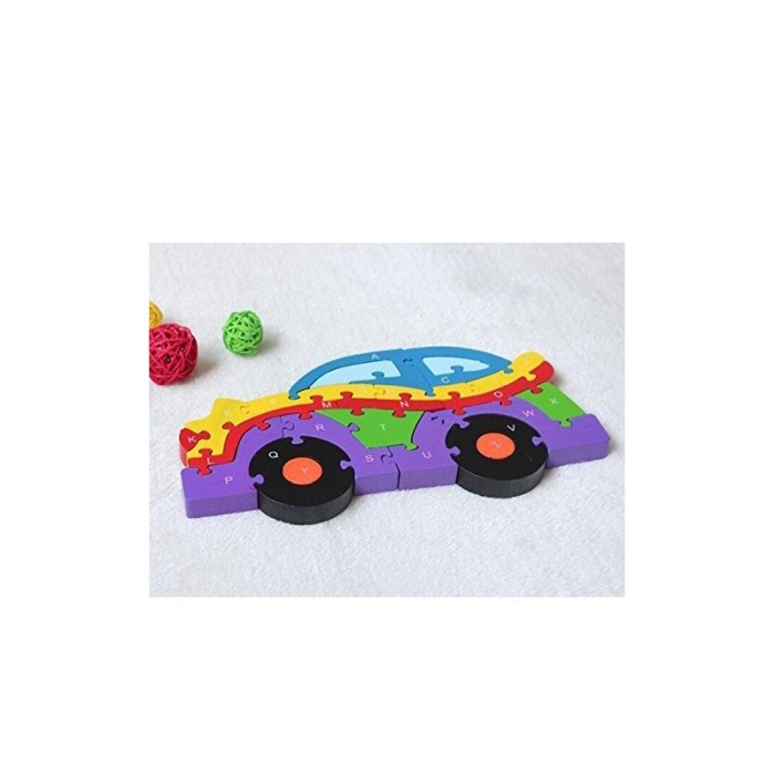Puzzle din lemn masinuta alfabetic si numare ,22 piese , multicolor , Doty [3]