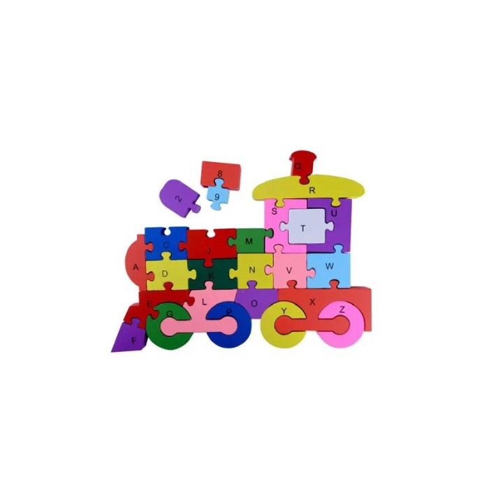 Puzzle Wood cu litere si numere din lemn, 26 de piese colorate, model tractor, Doty® [3]