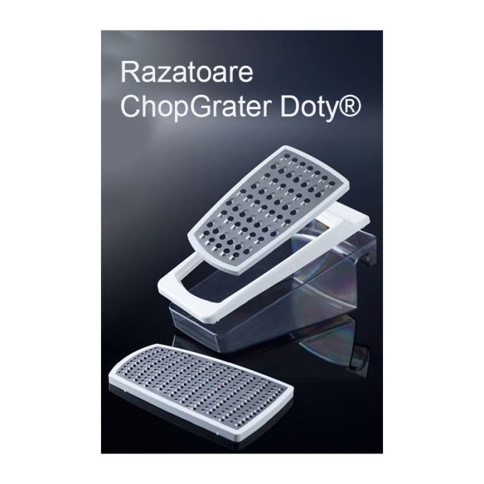 Razatoare 2 in 1 ChopGrater cu recipient si cu 2 lame diferite, pentru razuire fina si grosiera, 20x10 cm, alb galbui, Doty® [3]