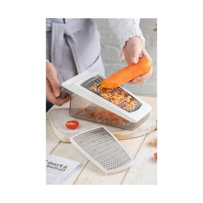 Razatoare 2 in 1 ChopGrater cu recipient si cu 2 lame diferite, pentru razuire fina si grosiera, 20x10 cm, alb galbui, Doty® [2]