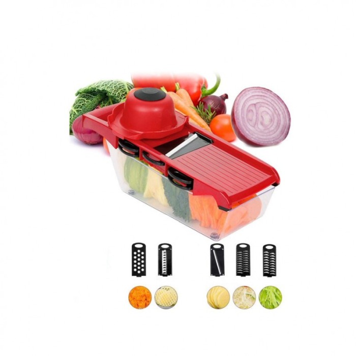 Razatoare multifunctionala 5 in 1 Fast Multi Veggie, taie felii, otel inoxidabil, 5 lame incluse, rosu, Doty®️ [5]