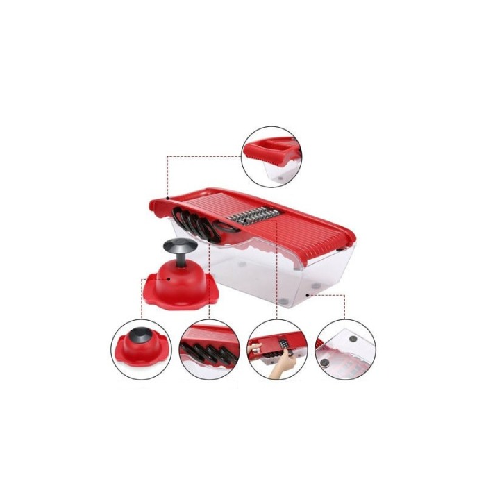 Razatoare multifunctionala 5 in 1 Fast Multi Veggie, taie felii, otel inoxidabil, 5 lame incluse, rosu, Doty®️ [7]