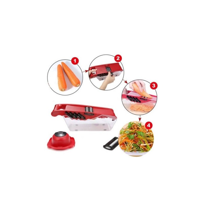 Razatoare multifunctionala 5 in 1 Fast Multi Veggie, taie felii, otel inoxidabil, 5 lame incluse, rosu, Doty®️ [2]