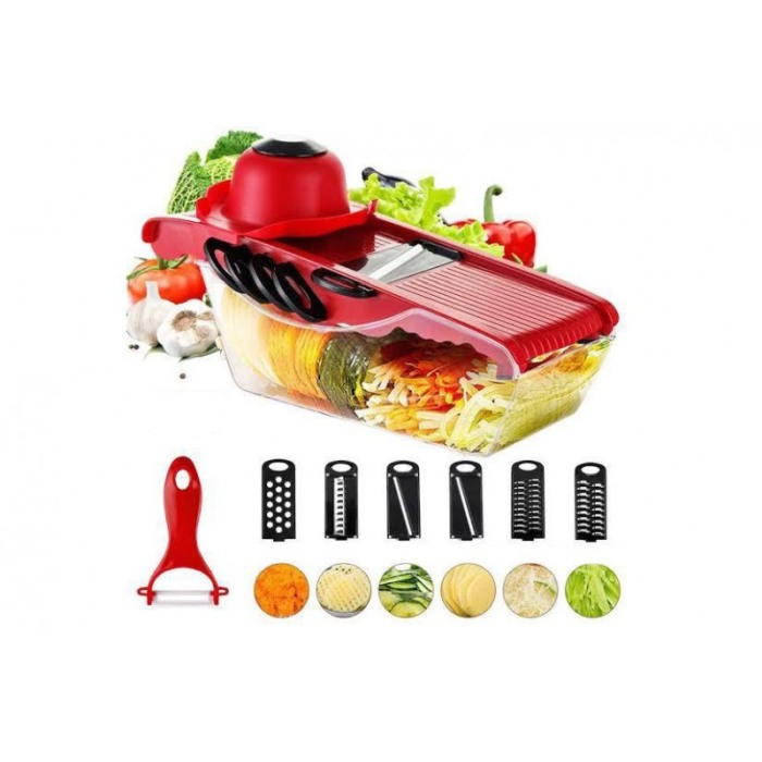 Razatoare multifunctionala 6 in 1 Fast Veggie, taie felii, monopera fina,otel inoxidabil, 6 lame incluse, culoare rosie,doty [2]