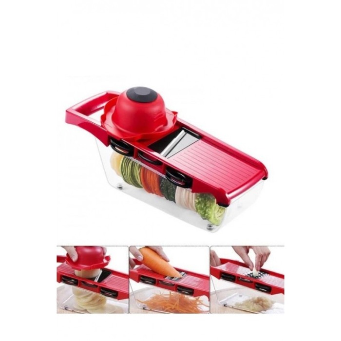 Razatoare multifunctionala 6 in 1 Fast Veggie, taie felii, monopera fina,otel inoxidabil, 6 lame incluse, culoare rosie,doty [3]