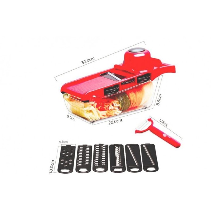 Razatoare multifunctionala 6 in 1 Fast Veggie, taie felii, monopera fina,otel inoxidabil, 6 lame incluse, culoare rosie,doty [4]