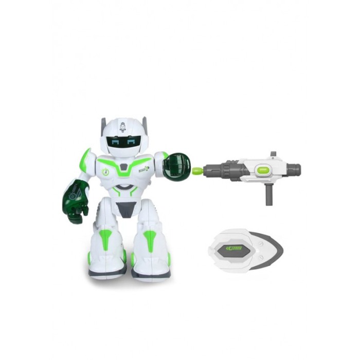 Robot de jucarie CoolestRobot Doty®, se invarte, spune povesti in lb engleza, arunca sageti, scut inclus, alb/verde [4]