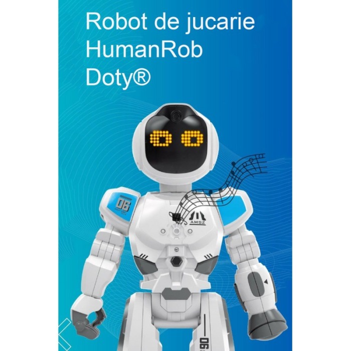 Robot de jucarie HumanRob Toby Doty, ecran tactil, vorbeste, expresii faciale, cu telecomanda, 42 cm, alb [6]
