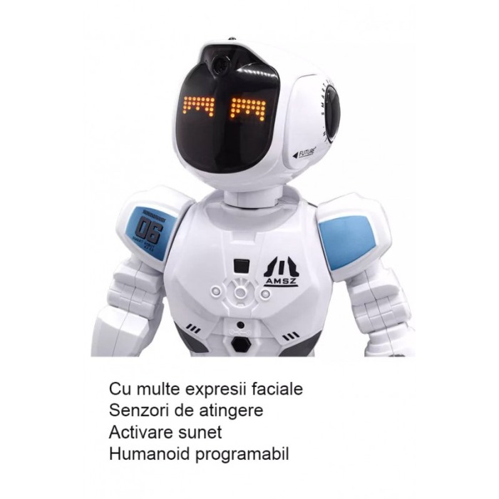 Robot de jucarie HumanRob Toby Doty, ecran tactil, vorbeste, expresii faciale, cu telecomanda, 42 cm, alb [8]