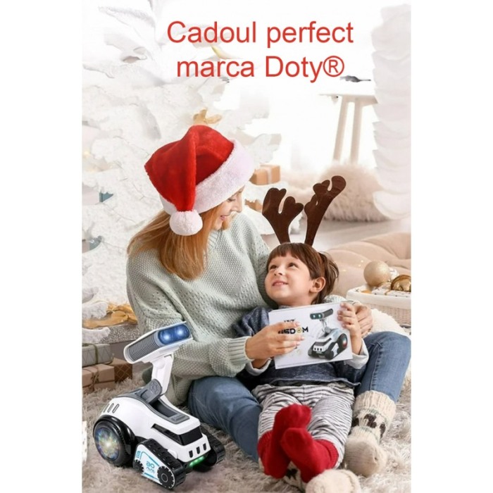 Robot de jucarie interactiv MoonRob Doty®, inteligent, efecte luminoase, canta, se roteste, distractiv, design creativ, alb [3]