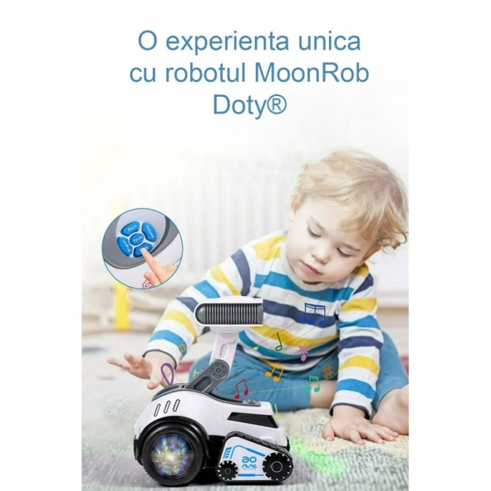 Robot de jucarie interactiv MoonRob Doty®, inteligent, efecte luminoase, canta, se roteste, distractiv, design creativ, alb [5]
