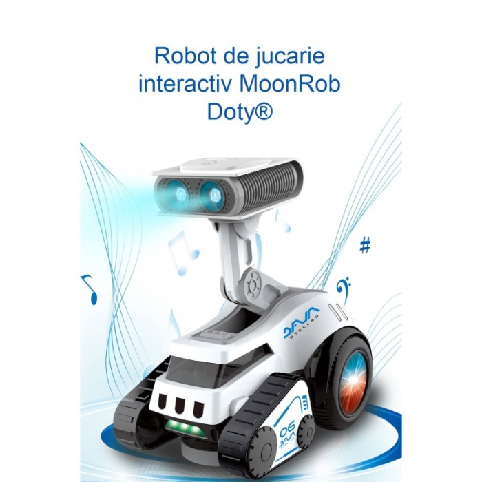 Robot de jucarie interactiv MoonRob Doty®, inteligent, efecte luminoase, canta, se roteste, distractiv, design creativ, alb [1]