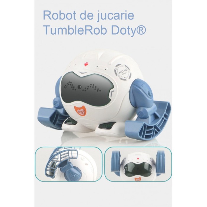 Robot de jucarie TumbleRob Doty®, lumini si sunet, se rostogoleste 360 grade, senzor la atingere si la sunet, alb/albastru [3]