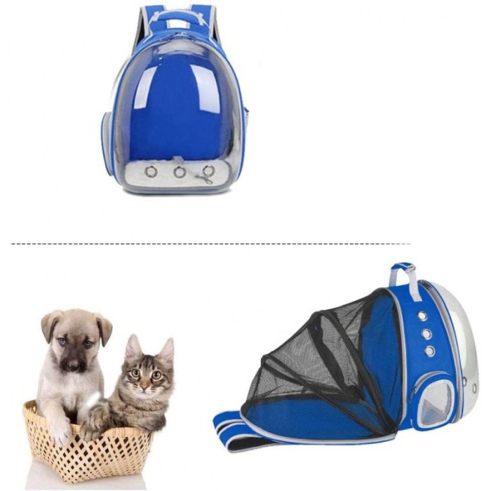 Rucsac albastru cu capsula transparenta,pentru caini si pisici de talie mica si medie, spate extensibil,spatiu respirabil, Doty [2]