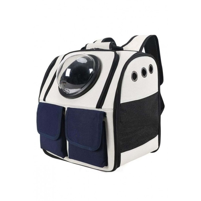 Rucsac cu bula de astronaut , buzunare frontale,  alb cu bleumarin , 36 cm , doty [1]
