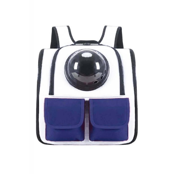 Rucsac cu bula de astronaut , buzunare frontale,  alb cu bleumarin , 36 cm , doty [4]